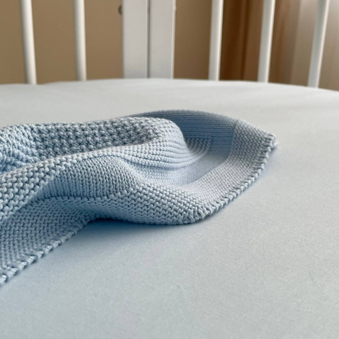 Husa saltea rotunda patut bebe copii cu elastic, 70 x 70 cm, albastru (1)